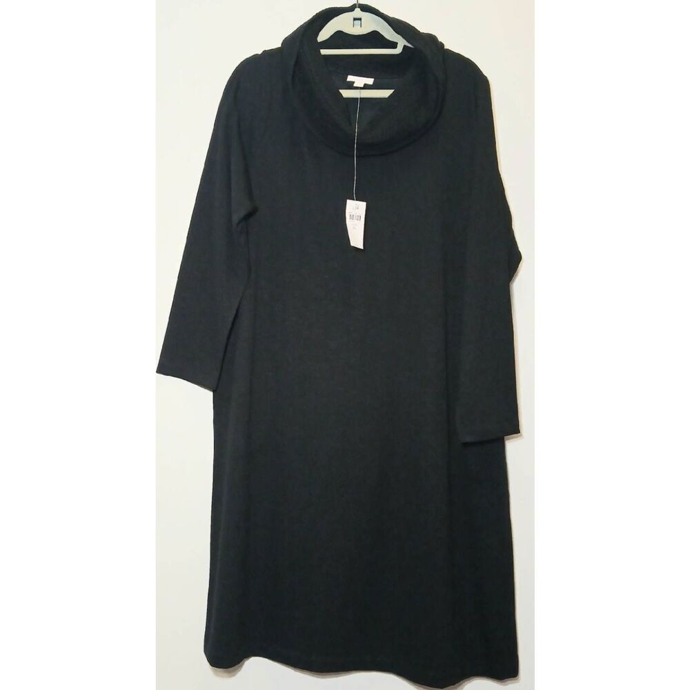 J.jill womens xl cowl neck long midi dress black rayon cotton knit stretch